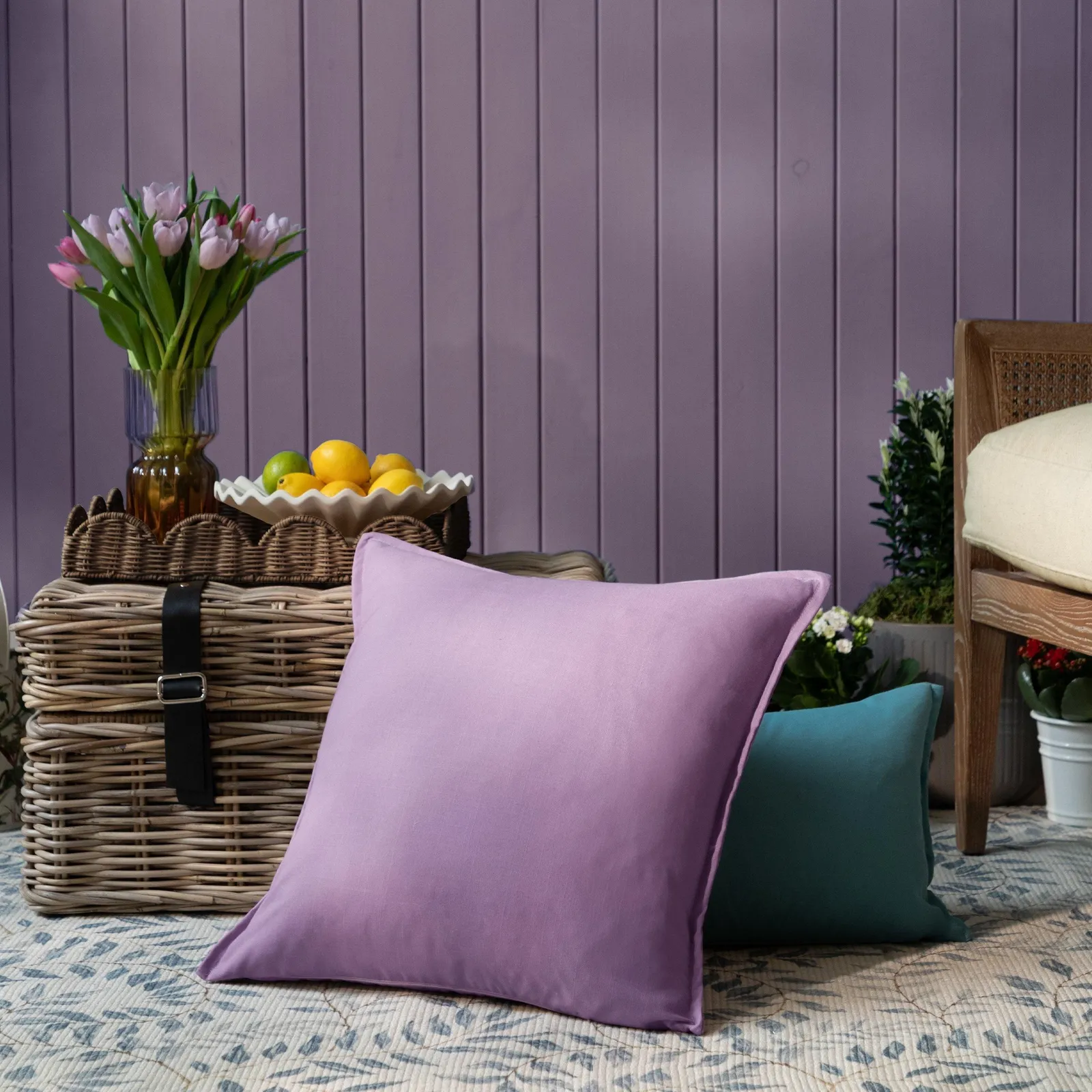 Voyage Maison Alfresco Square Oxford Outdoor Cushion in Purple 6