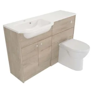 Deccado Benham Pale Oak Fitted Vanity & Toilet Pan Unit Combination with LH Basin - 1200mm