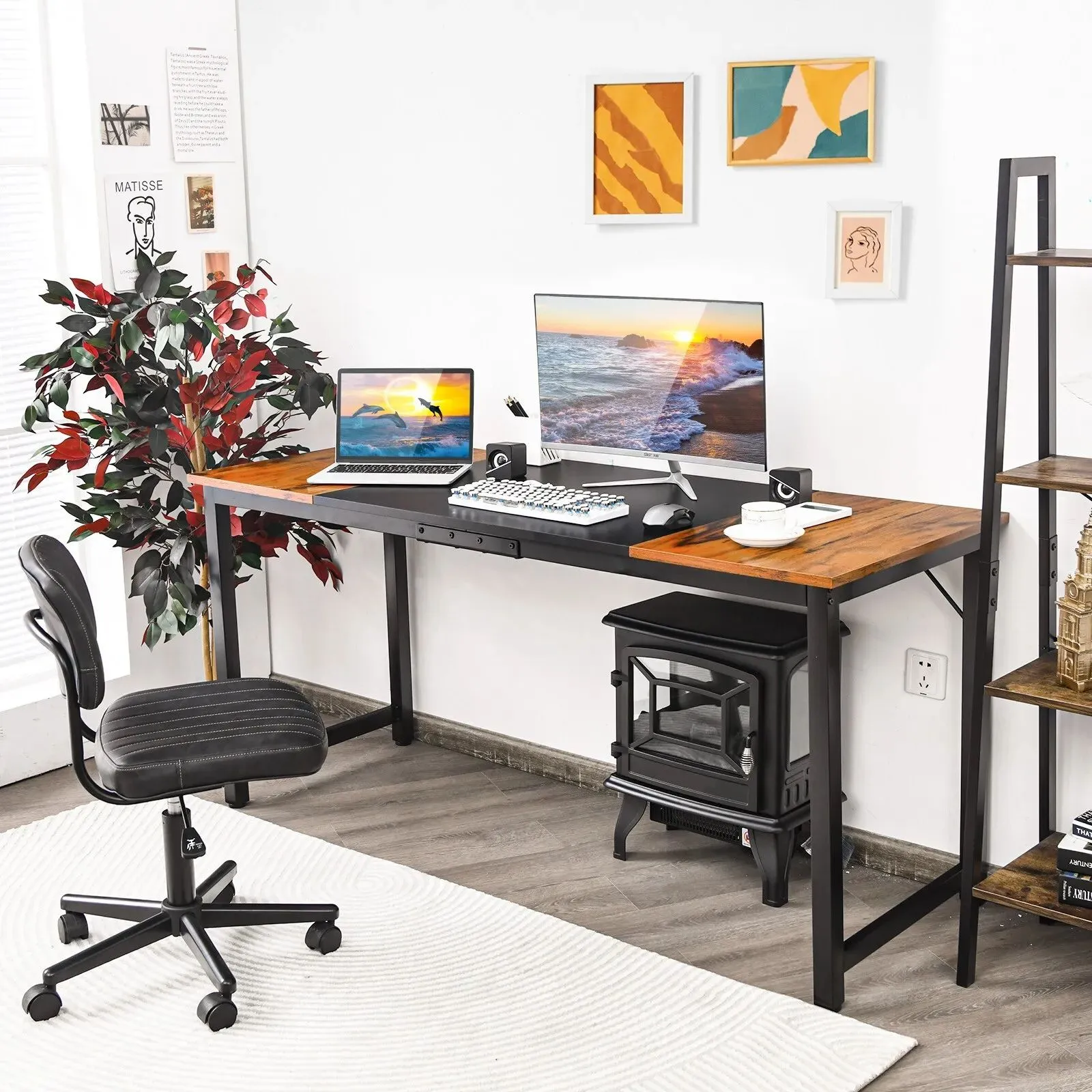 Costway Wooden Computer Desk Metal Frame Industrial Writing Workstation PC Laptop Table 3