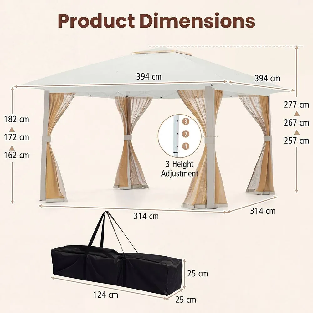 Costway Pop Up Gazebo Foldable Canopy Tent w/Mesh Netting & Double Roof in Beige 2