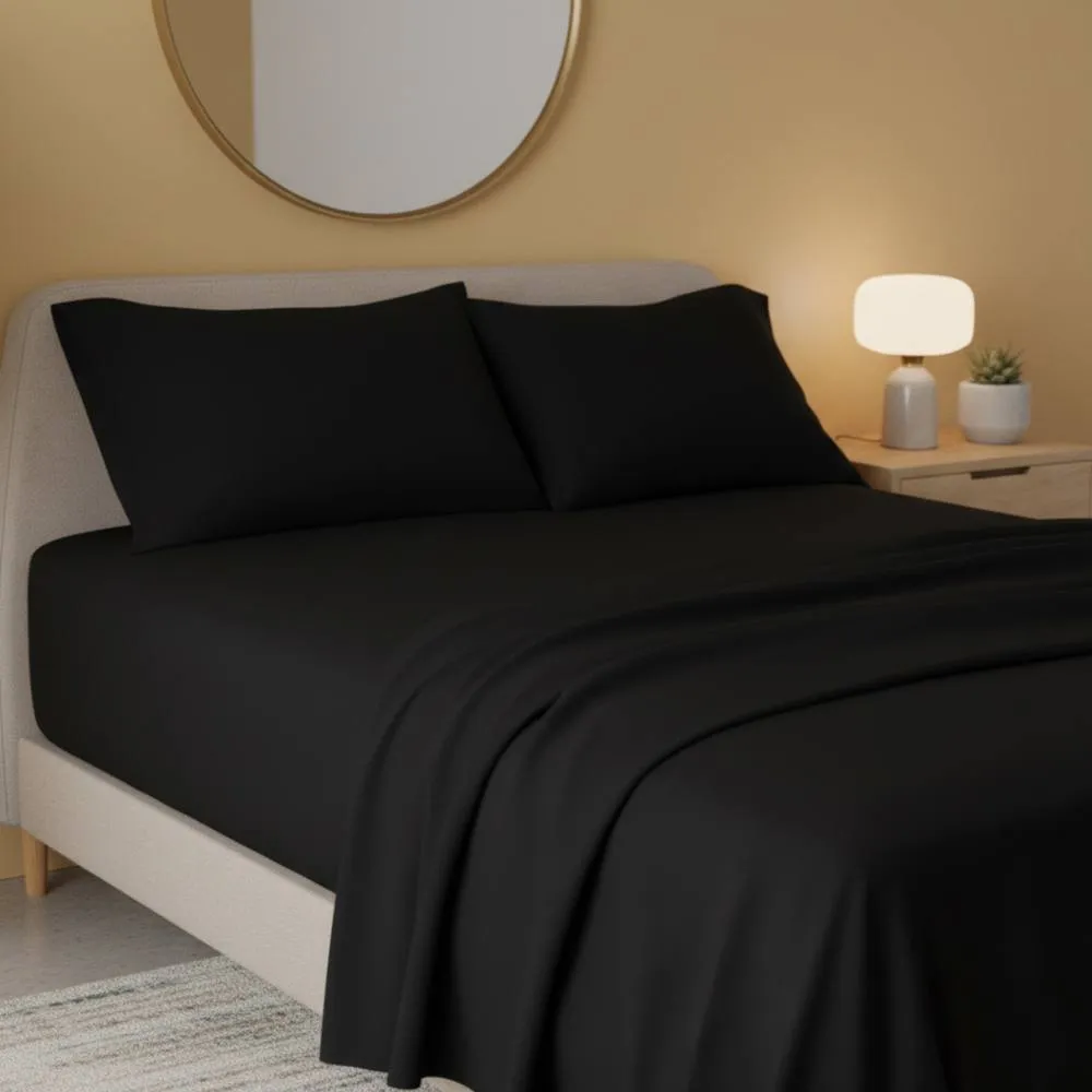Snug City Flannelette Flat Sheet Soft Brushed Cotton Bedding for Warmth Comfort in Black
