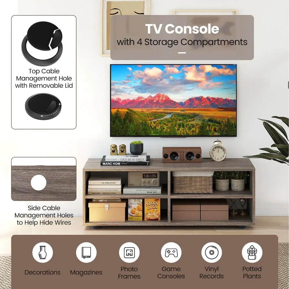 Costway Home TV Stand 5 Positions Adjustable Shelves 4 Cubbies in Grey 3