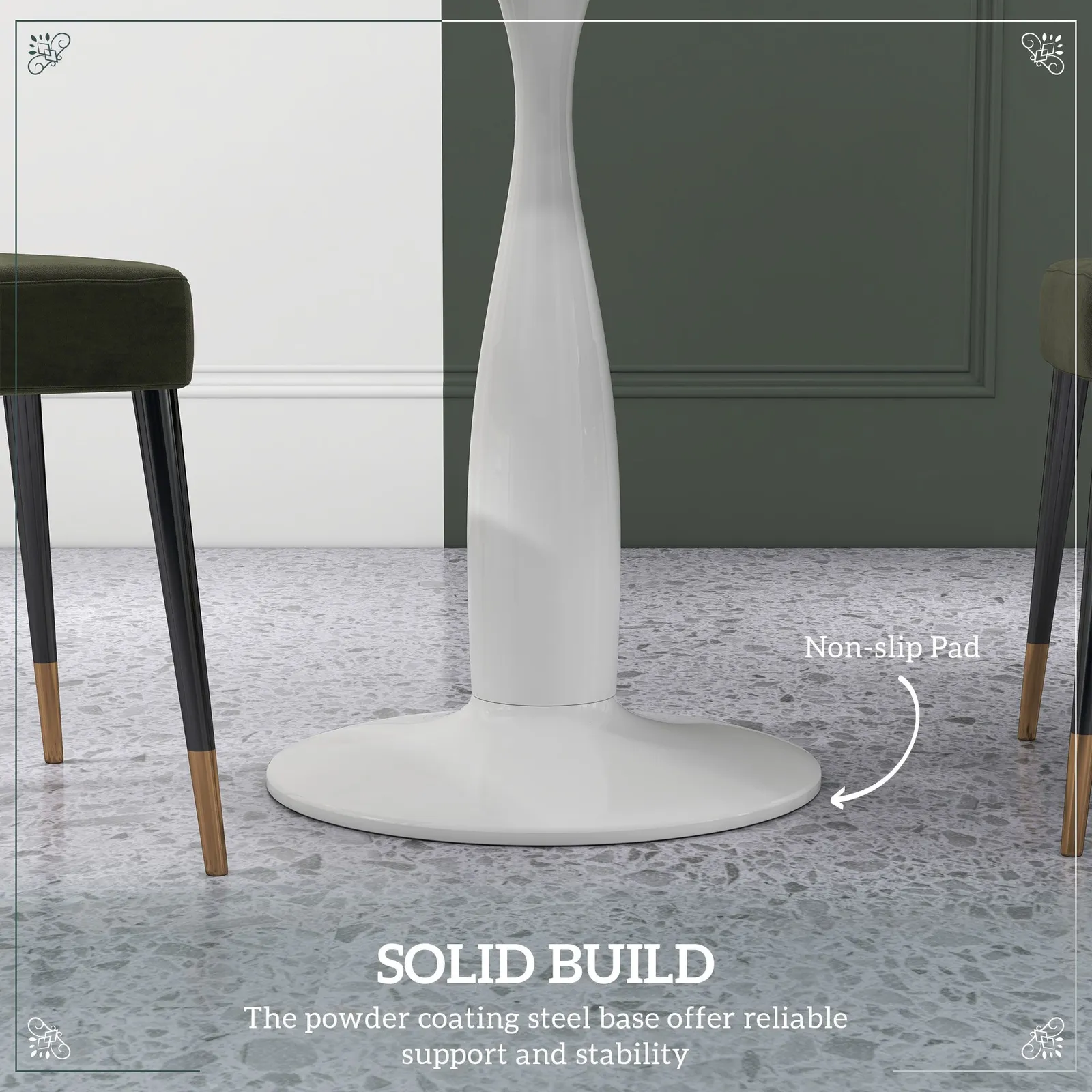 HOMCOM Round Dining Table, Modern Kitchen Table with Steel Base in White 6