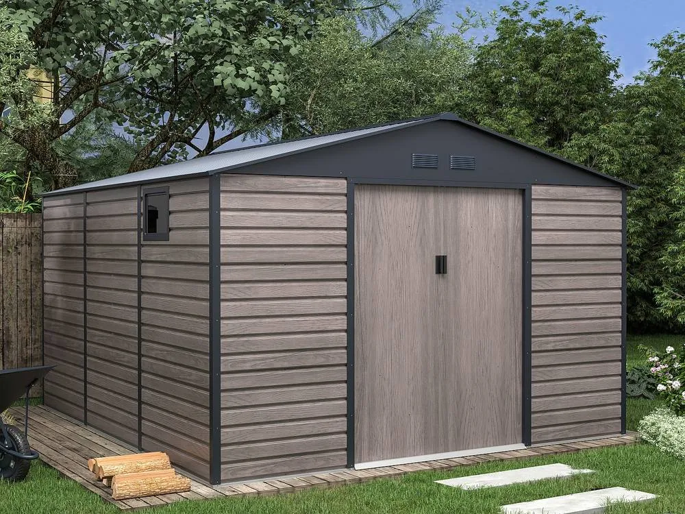 Vente-unique Galvanised Steel Garden Shed - Grey Wood Effect - 13.12 M² - ADELMO 3
