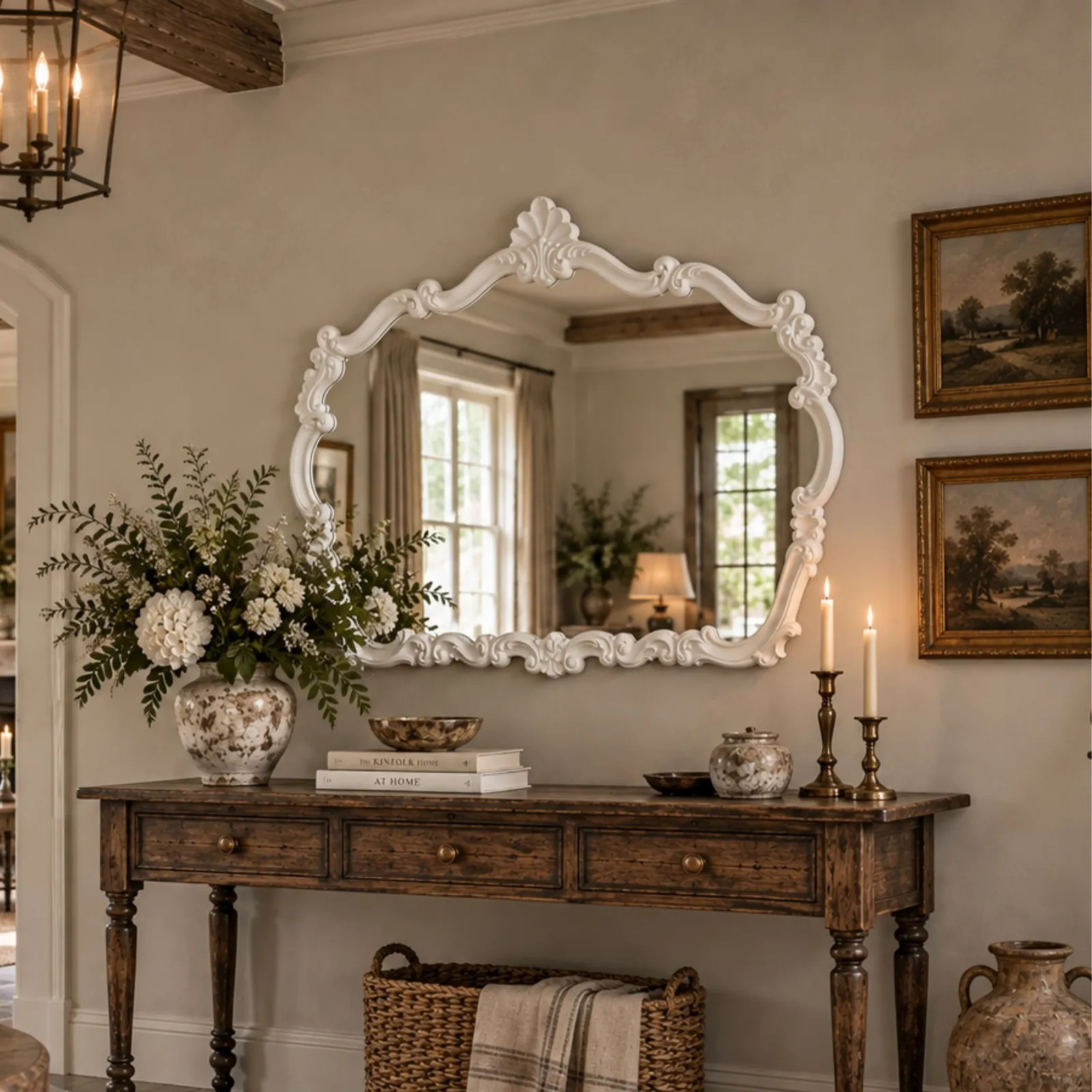 Yearn Mirrors Traditional Decorative Landscape mirror White 123(w)x82cm(h) 3