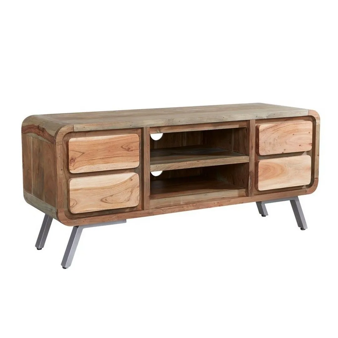 Indian Hub Aspen Plasma Media Unit - Metal/Wood - L45 x W140 x H50 cm in Brown