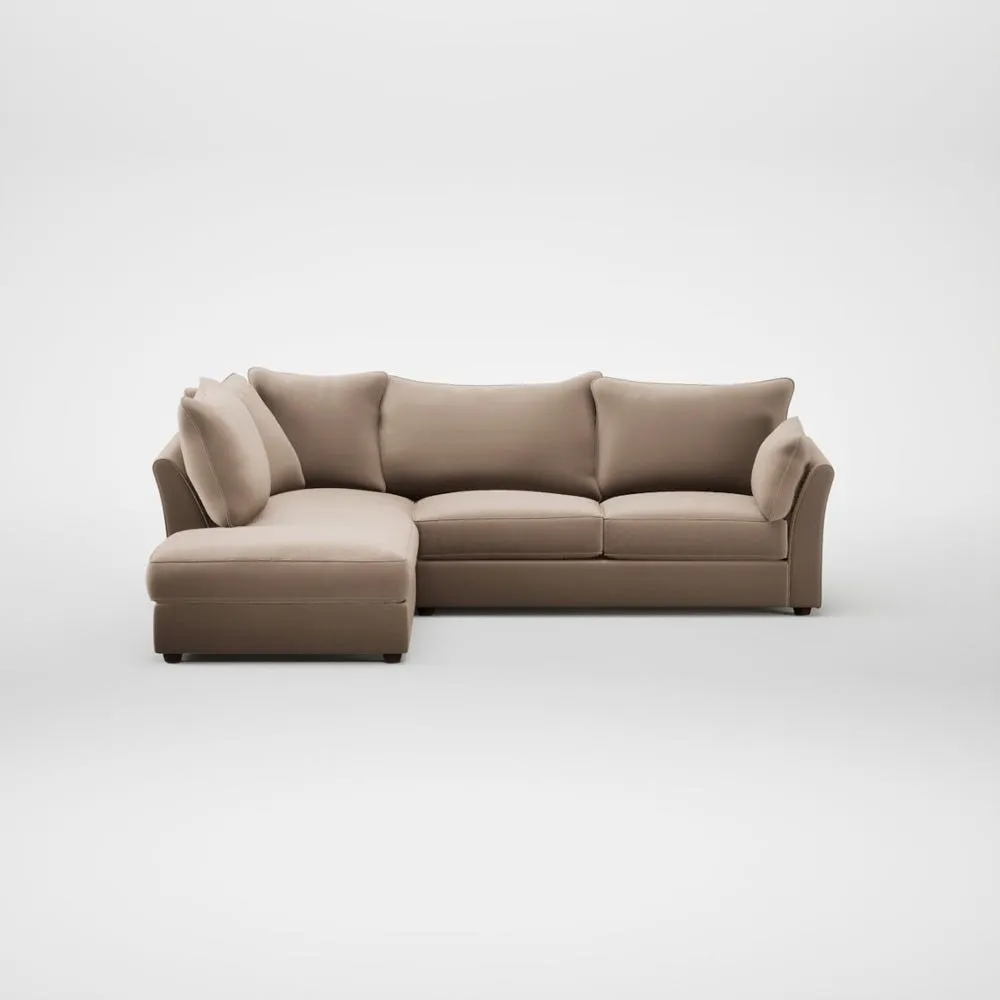 Heal's Tailor Left Hand Facing Corner Sofa Smart Velvet Pebble Walnut Stained Feet 1