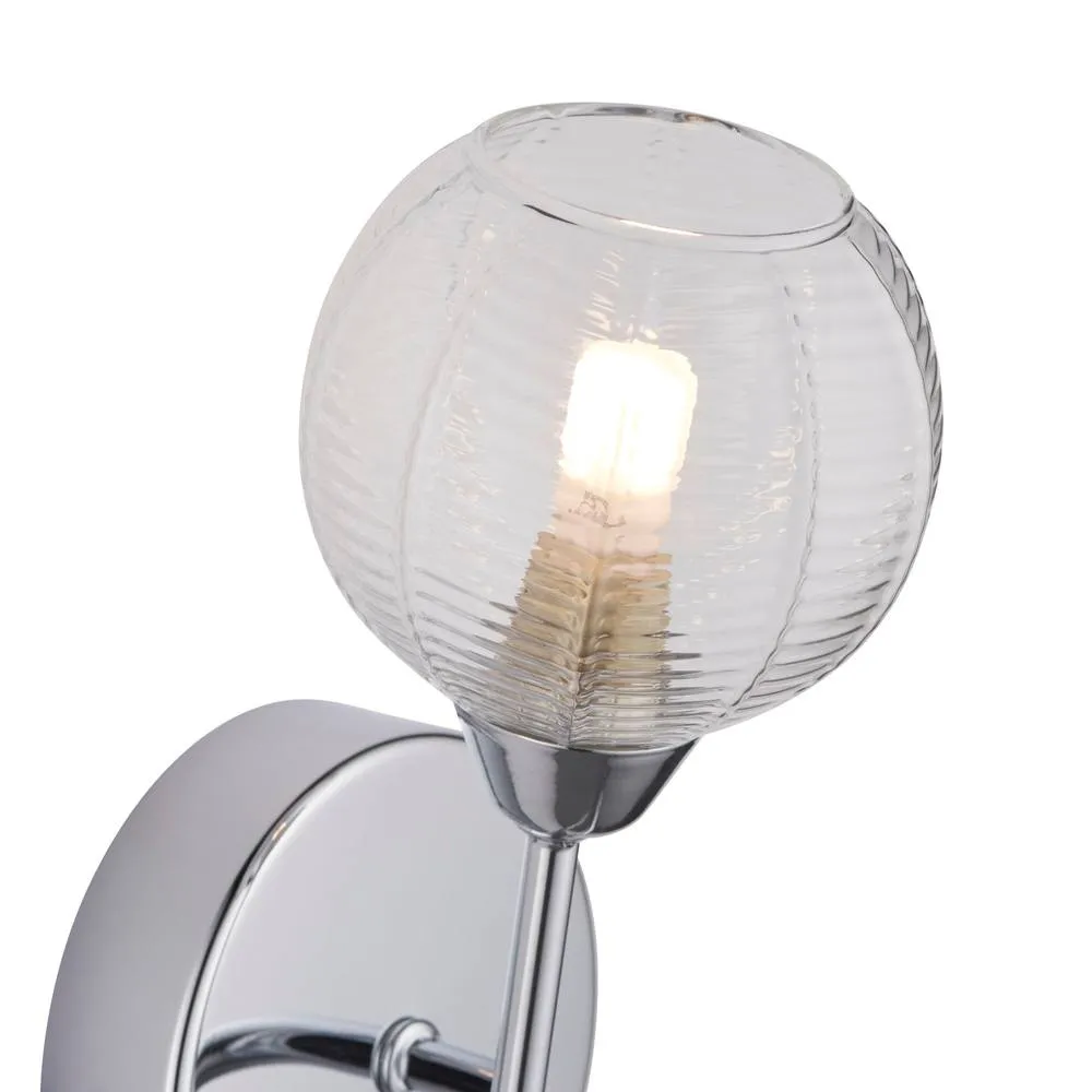 First Choice Lighting Tatton - Chrome with Ribbed Glass Wall Lamp in Silver 3