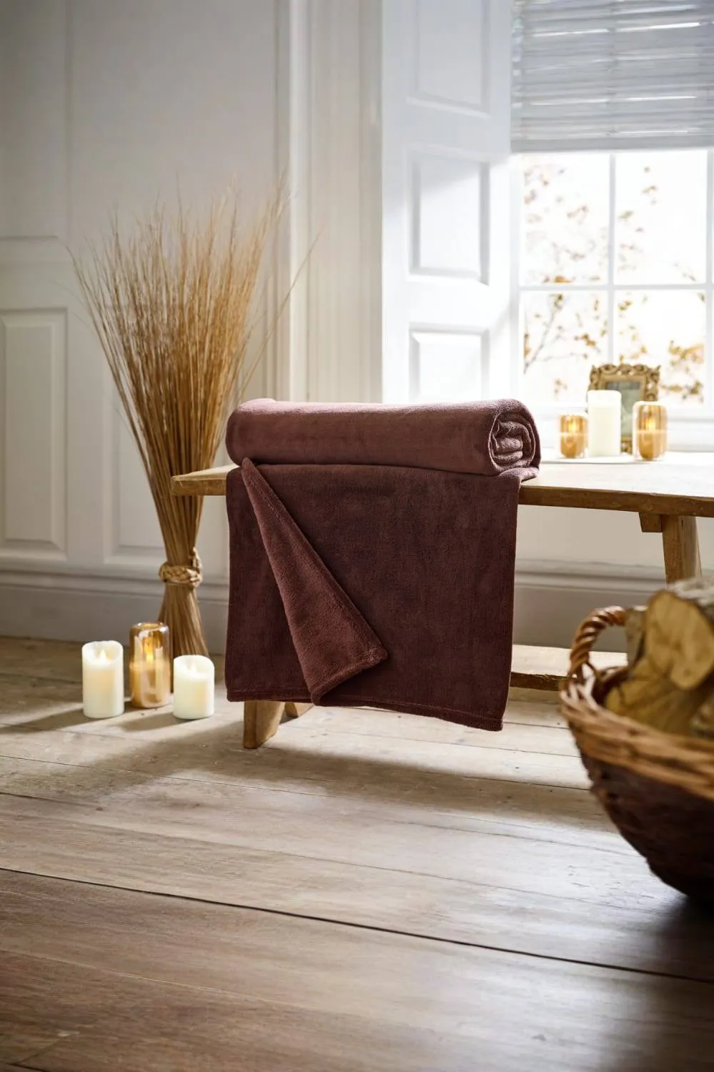 Deyongs Snuggle Touch Super Soft Solid Colour Fleece Throw | 1846 in Brown