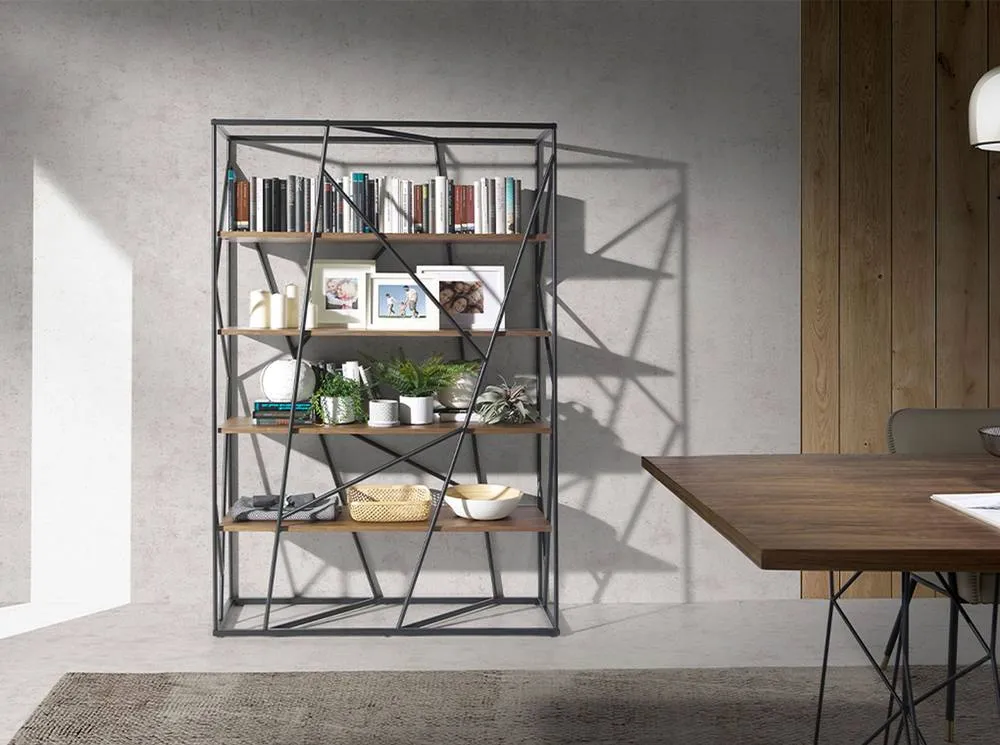 Angel Cerda Walnut & Black Steel Shelving Unit, 120x38x180 cm in Brown 3