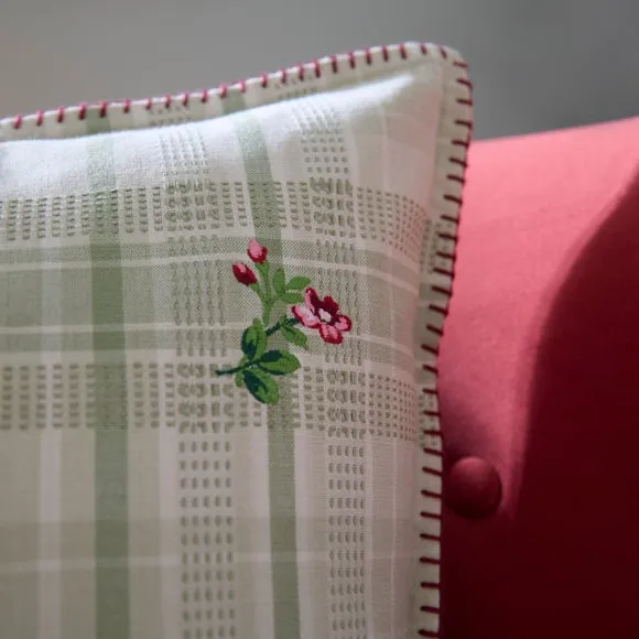 Vintage Floral Check Cotton Square Cushion 2
