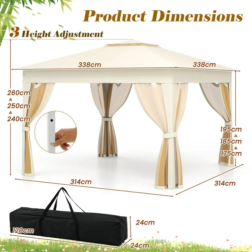 Costway 338 x 338 CM Pop Up Gazebo Foldable Canopy Tent w/Mesh Netting in Beige 2