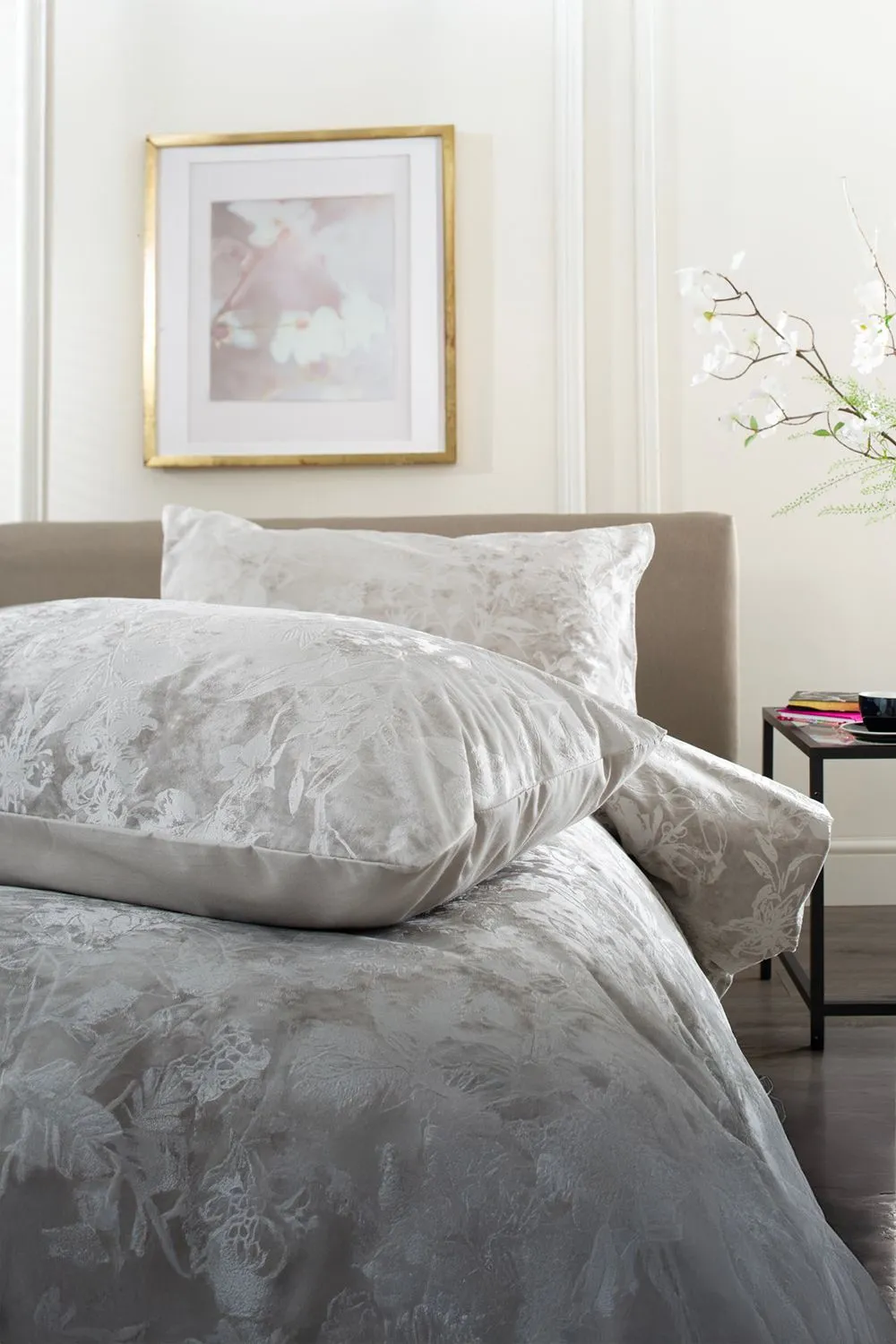 The Lyndon Company Crushed Velvet Chatsworth Printed Duvet Cover Set | Deyongs 1846 in Natural 5