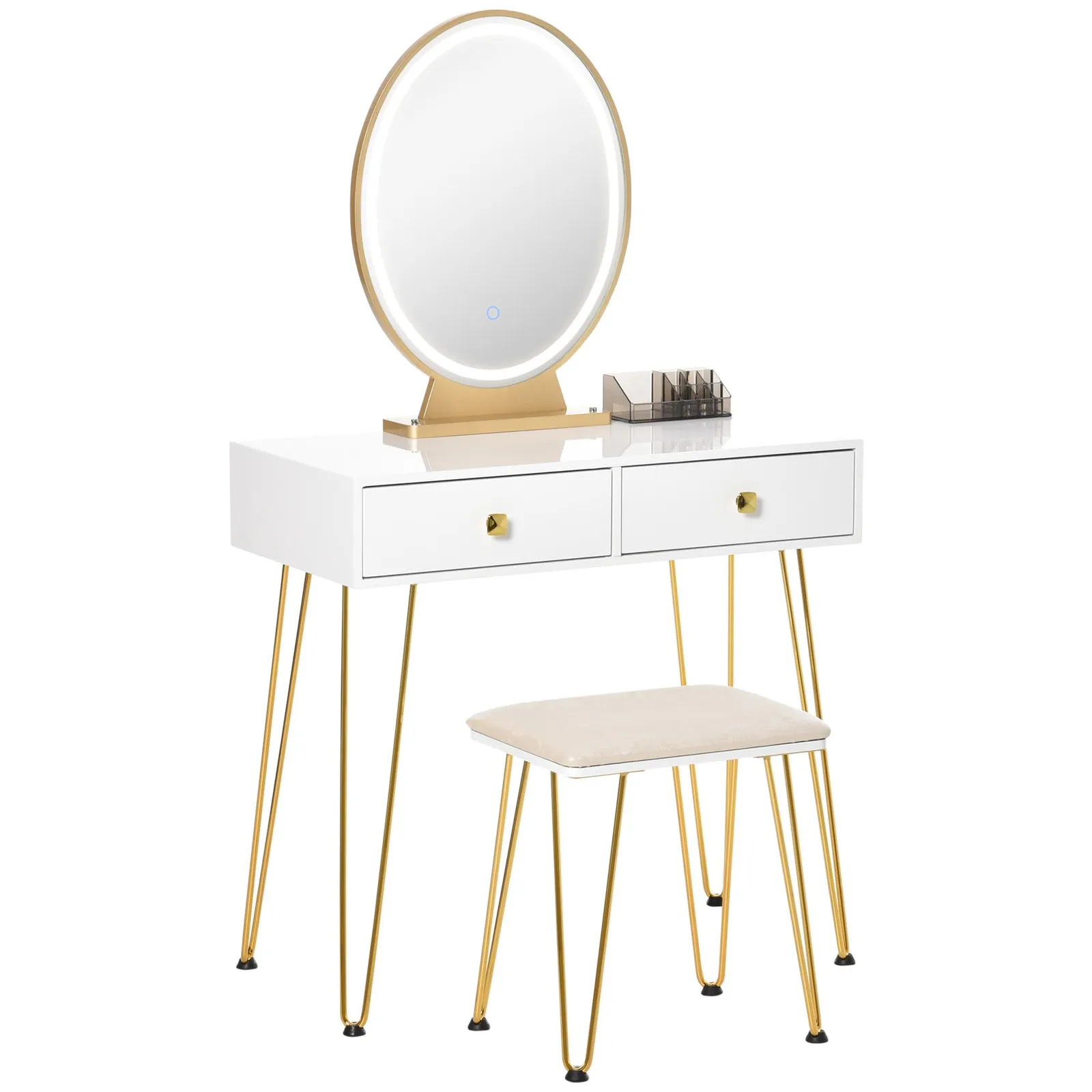 HOMCOM Vanity Table Set Dressing Table with 2 Drawers Cushioned Stool Makeup Table in White 2