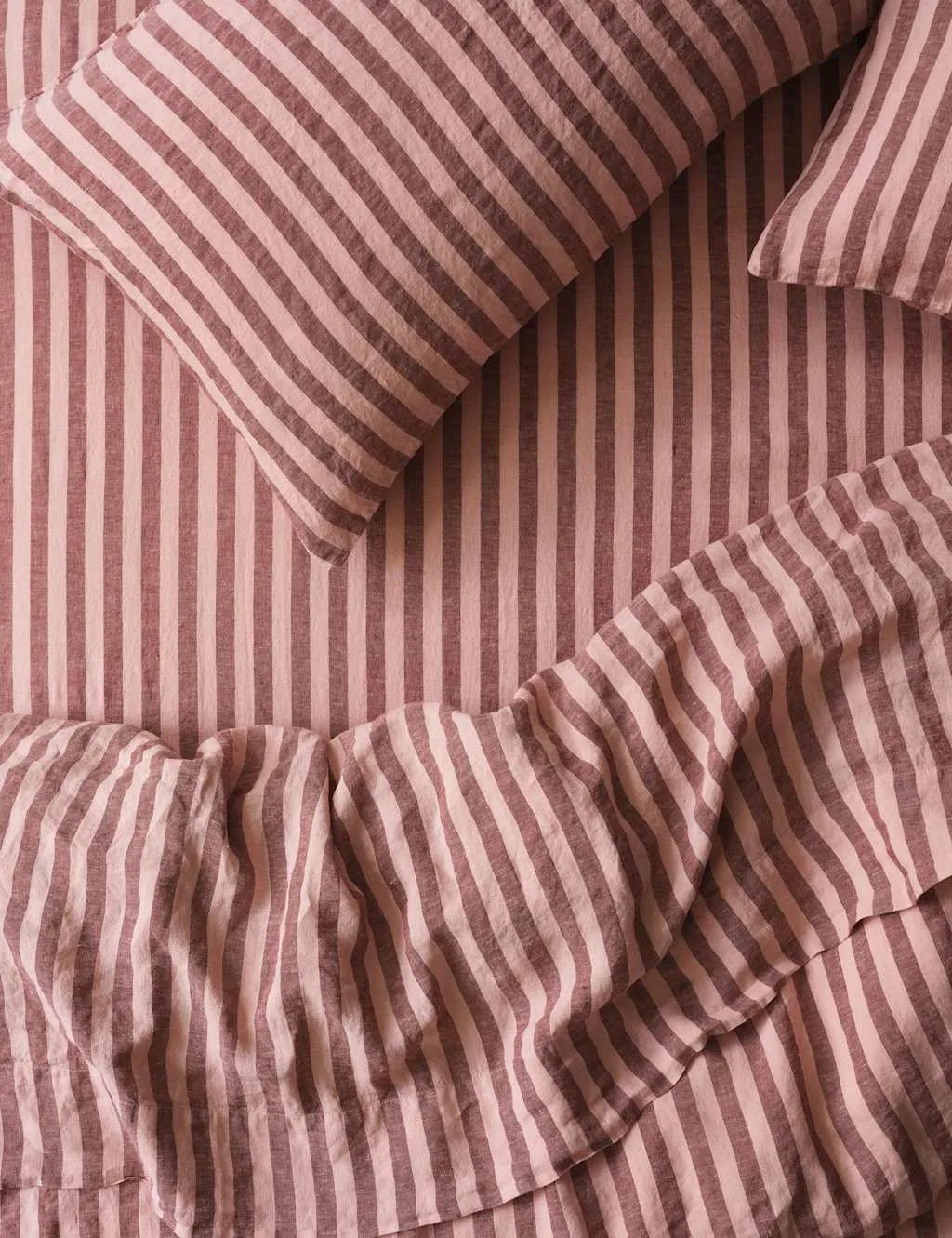 Piglet In Bed Pure Linen Pembroke Stripe Fitted Sheet Pink Mix