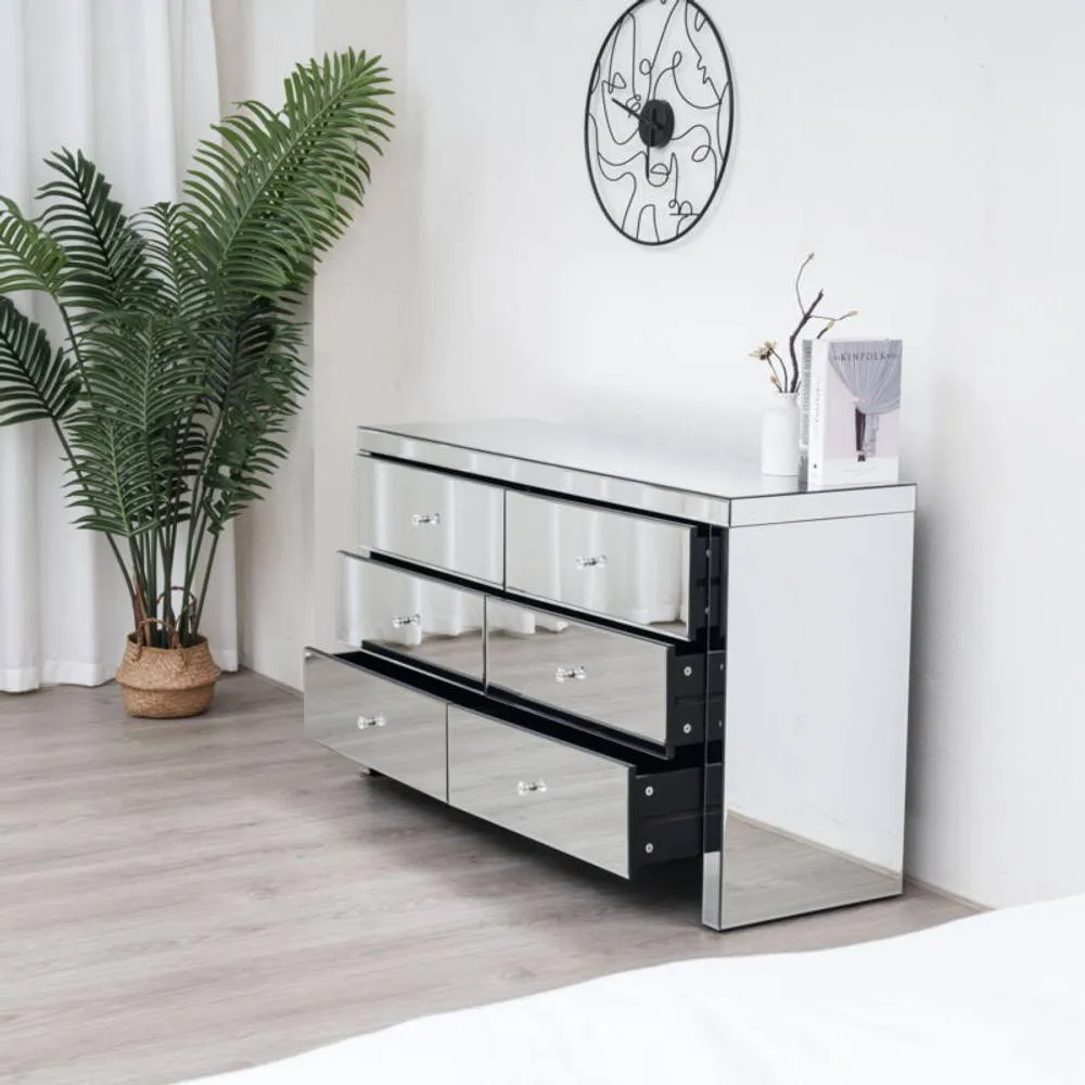 Comfy Living Ltd Mirrored 6 Drawer Chest Of Drawers in Silver 2