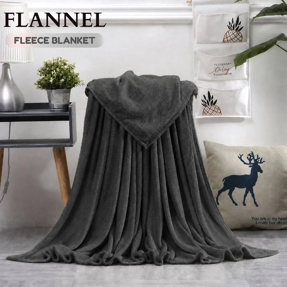 Grace Premium Cozy Flannel Fleece Soft Throw Blanket in Dark Grey