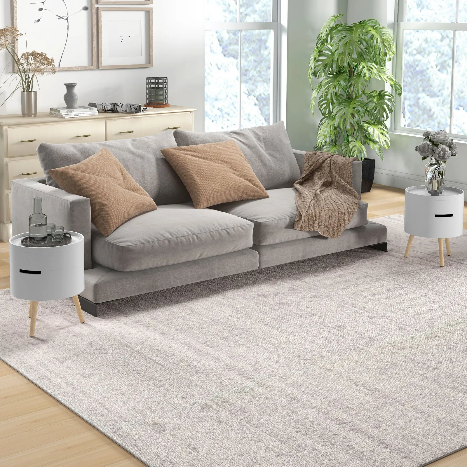 HOMCOM Side Coffee Table End Desk Night Stand Storage with Detachable Tray in White