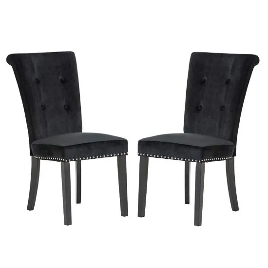 Wodan Velvet Dining Chair In Black With Black Legs In A Pair