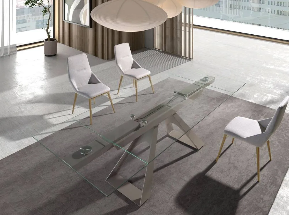 Angel Cerda Light Grey Fabric Dining Chair with Dark Gold Legs 6
