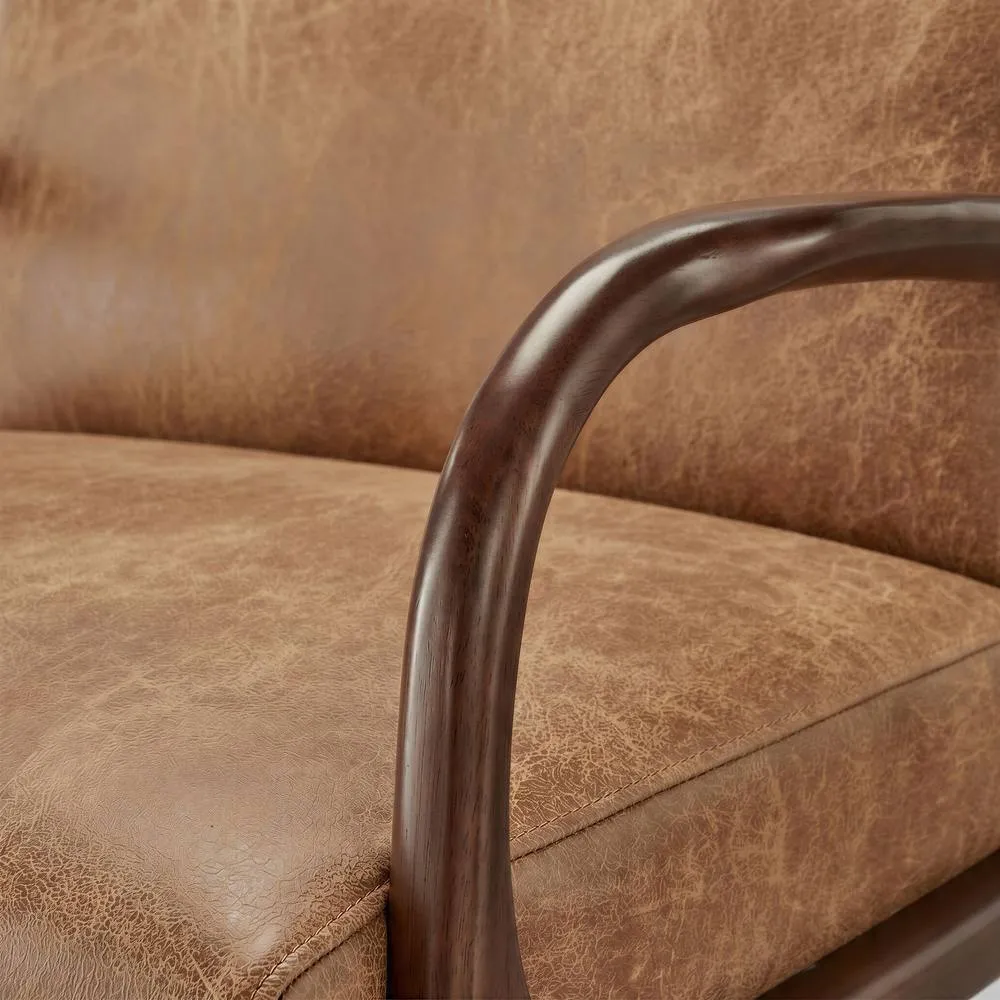 FurnitureboxUK Esmeray Tan Faux Leather Mid Century Modern Accent Chair 6