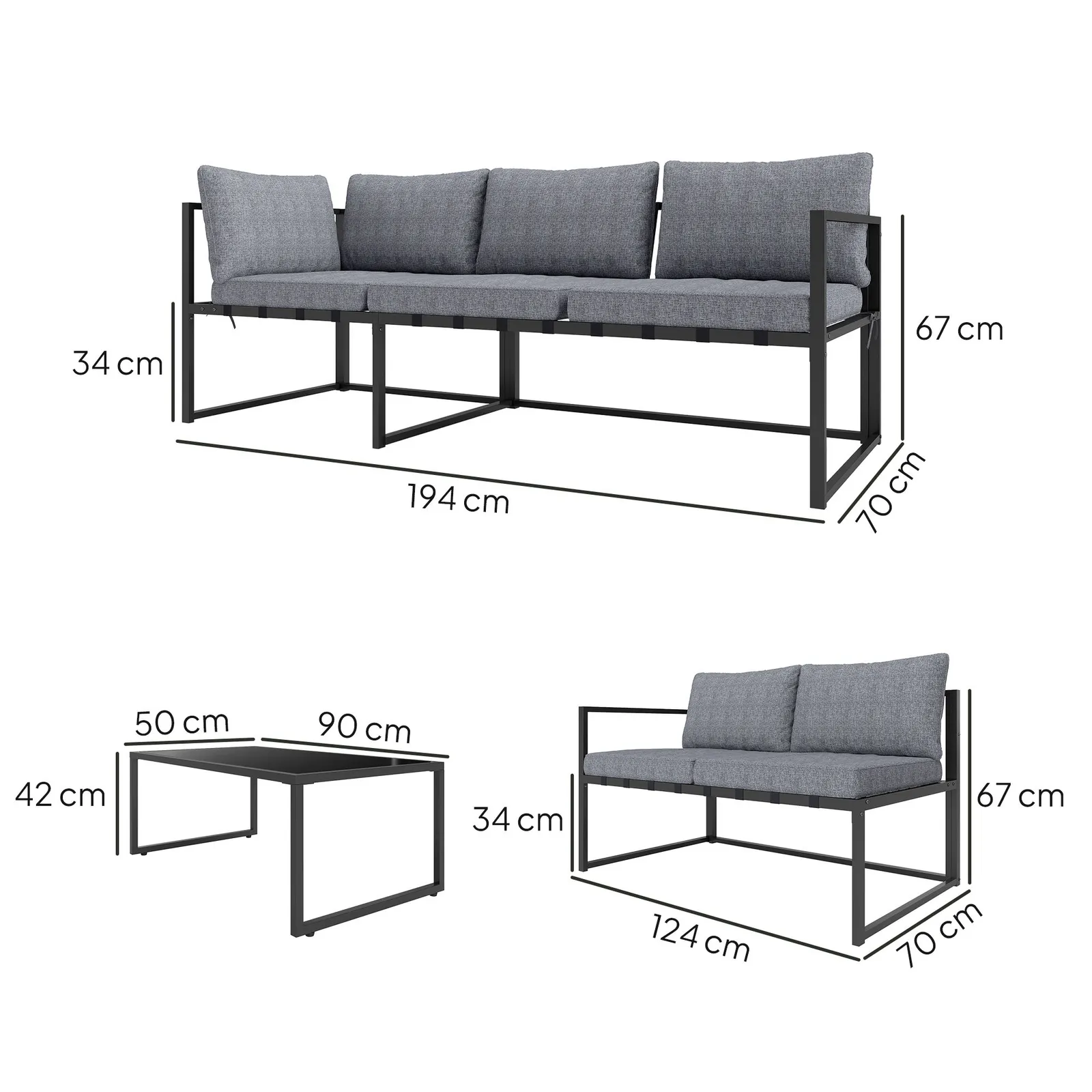 OUTSUNNY 3 Piece L Shaped Garden Furniture Set with Cushions, Grey 3