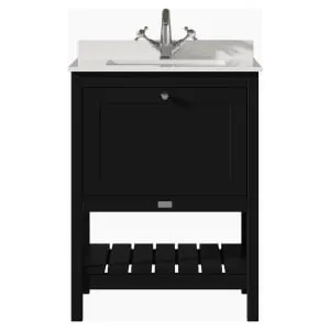 Bayswater Hartleigh Matt Black Traditional Freestanding Vanity Unit & 1 Tap Hole White Marble Top Basin - 600mm