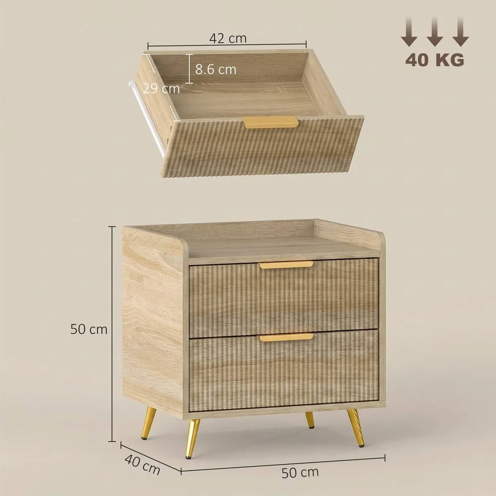 HOMCOM Bedside Table with 2 Drawers, Natural Wood Finish 3