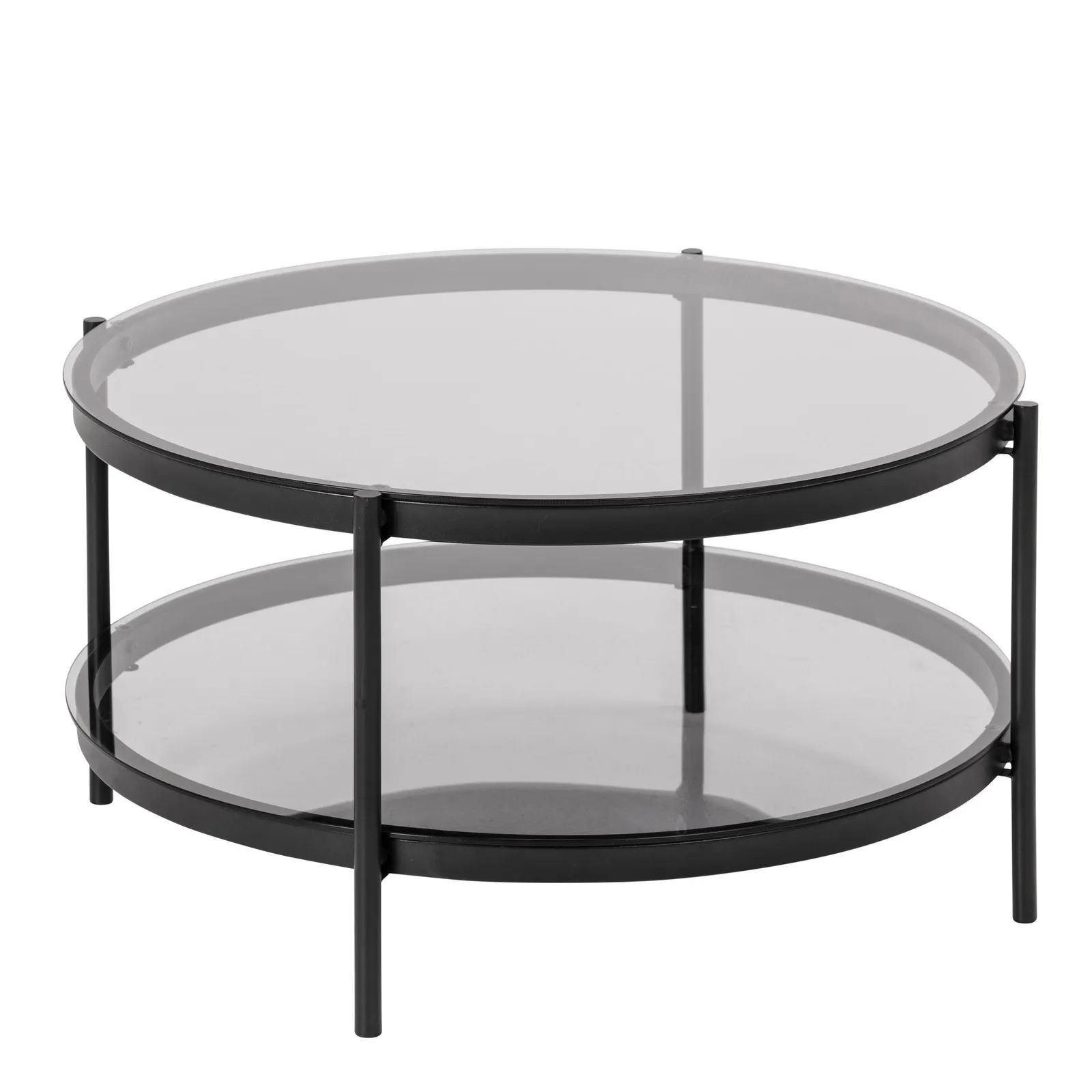 Furniture To Go Bayonne Round Coffee Table in Black with Smoked Glass Top