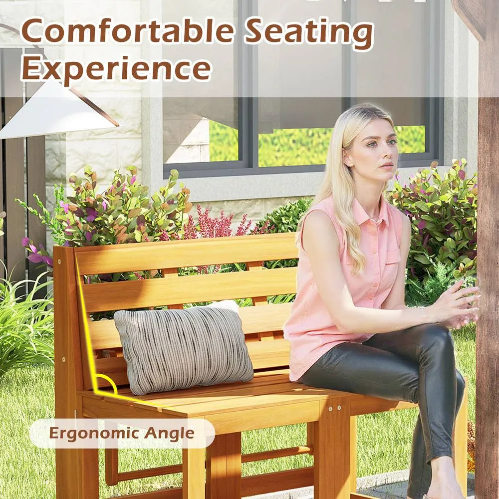 Costway 3-in-1 Convertible Bench Acacia Wood Outdoor Dining Table in Brown 4