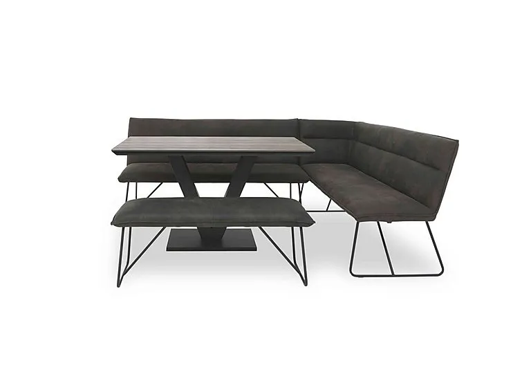 Ruben Dining Table with a Faux Suede Right Hand Facing Corner Bench and Standard Bench - Oak