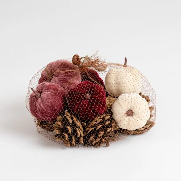 Set of Decorative Velvet Pumpkins and Pinecones 2