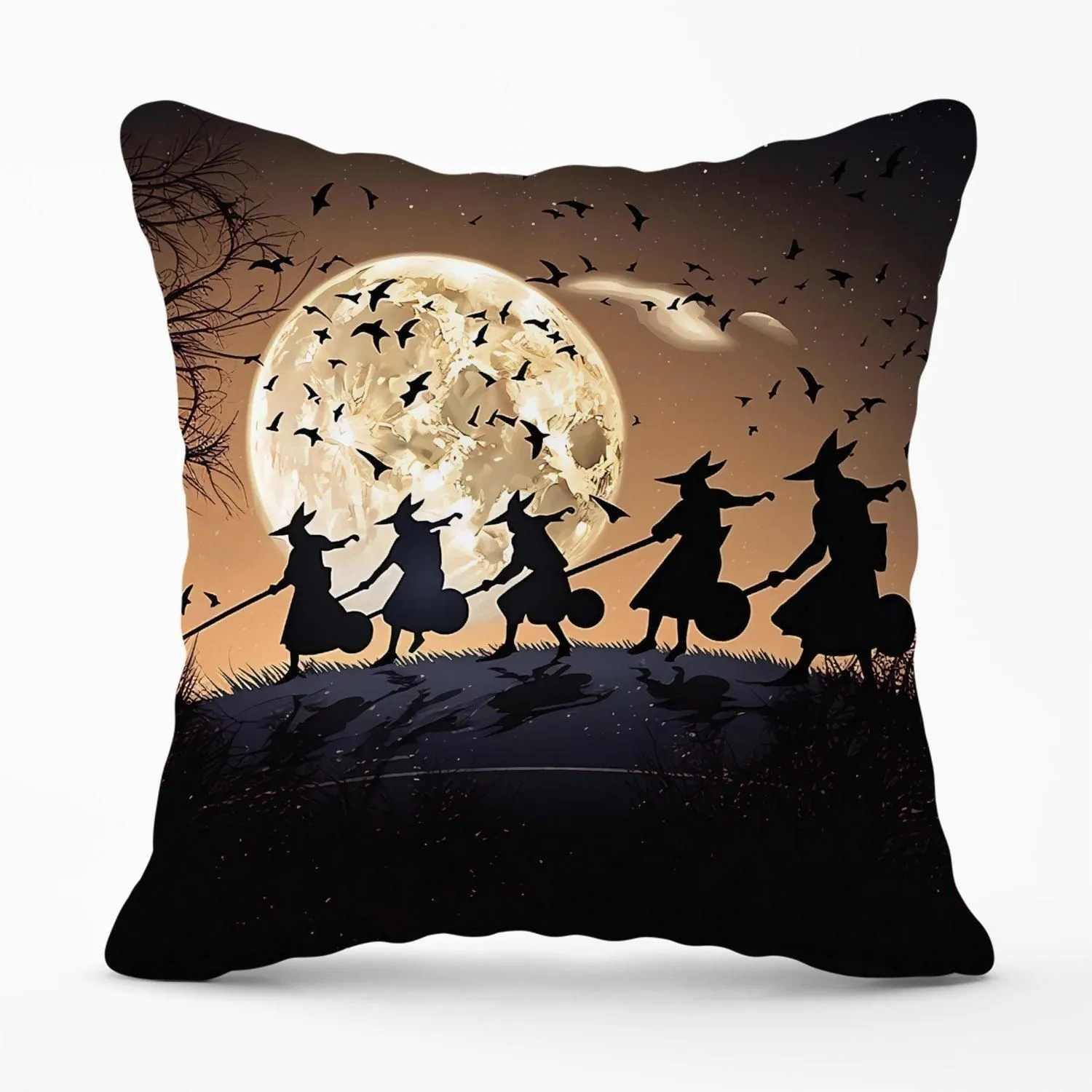 Warren Reed - Designer A Group Of Witches Riding Broomsticks Through The Night Outdoor Cushion in Brown