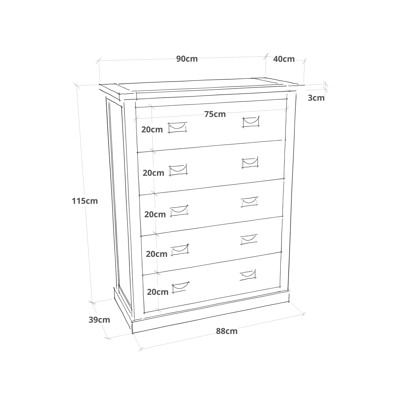 Cabinet Bits Cosenza 5 Drawer Chest of Drawers Bras Drop Handle in Off-White 2