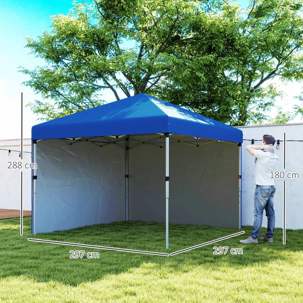 OUTSUNNY 3x3 (M) Pop Up Gazebo Party Tent w/ 2 Sidewalls, Weight Bags in Blue 3
