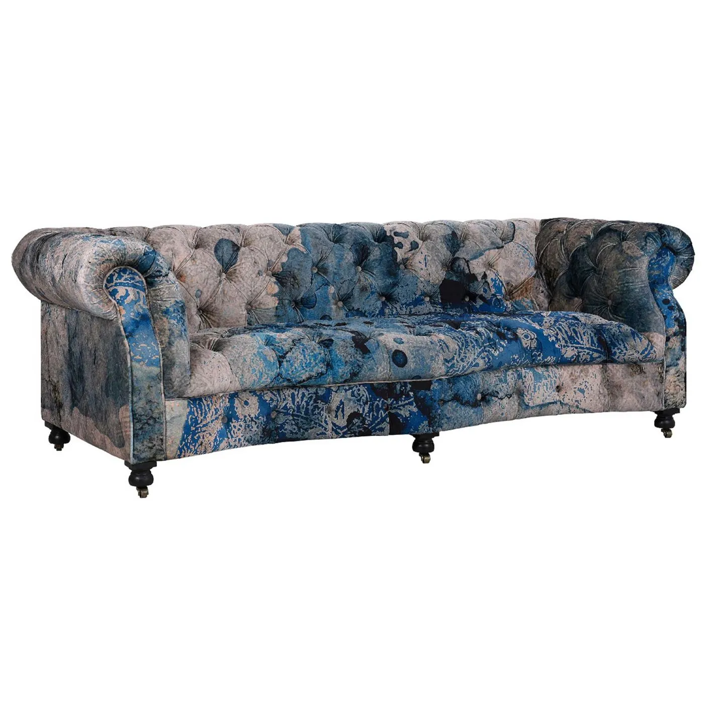 Timothy Oulton Serpentine Chesterfield Sofa 3 Seater, Blue Fabric | Barker & Stonehouse 2