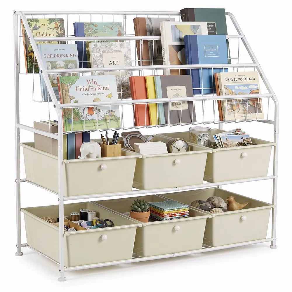 Costway 5-Tier Storage Organizer Metal Rack Shelf with 6 Removable Drawers in White 6