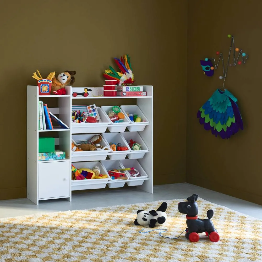 sweeek Children's storage unit with 9 storage boxes, 4 shelves, 1 door in White 4