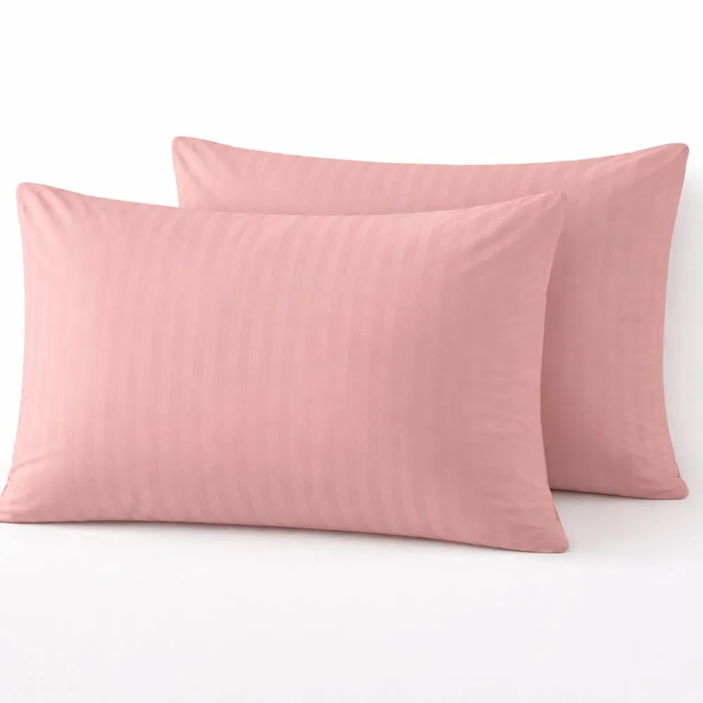 Homes-Linen Super Soft Microfiber Embossed Stripe Pillowcases Pair in Pale Pink