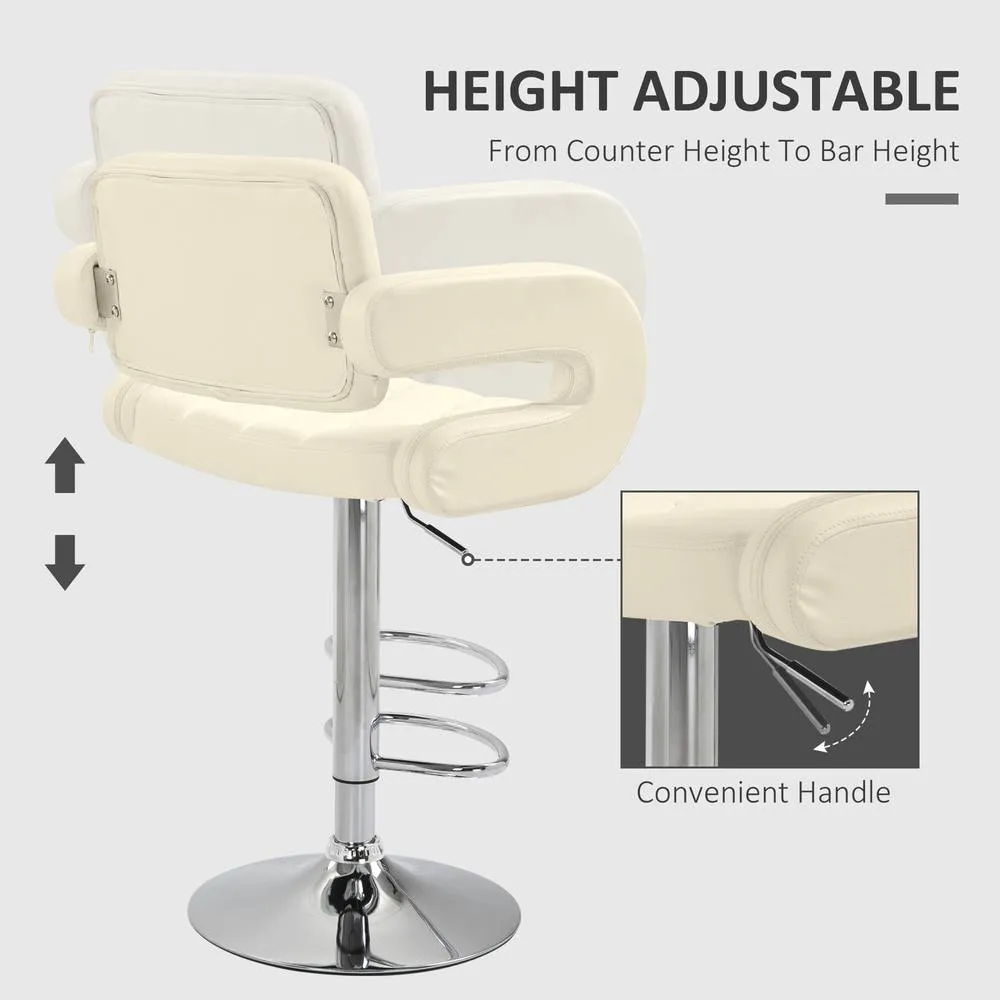 HOMCOM Set of 2 Height Adjustable Barstool with Extra Large Seat, White 4