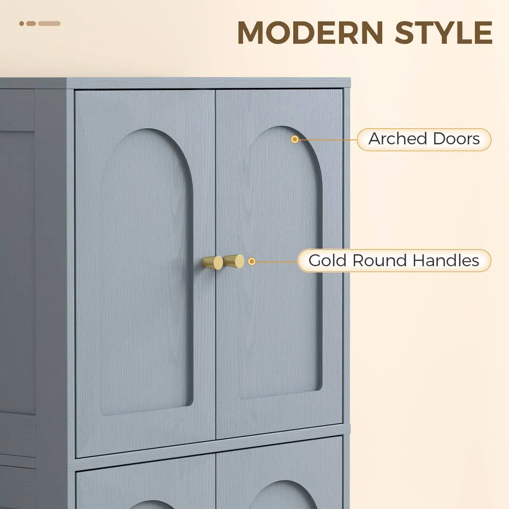 HOMCOM 110cm Kitchen Cupboard with 4 Arched Doors & 2 Adjustable Shelves in Grey 4
