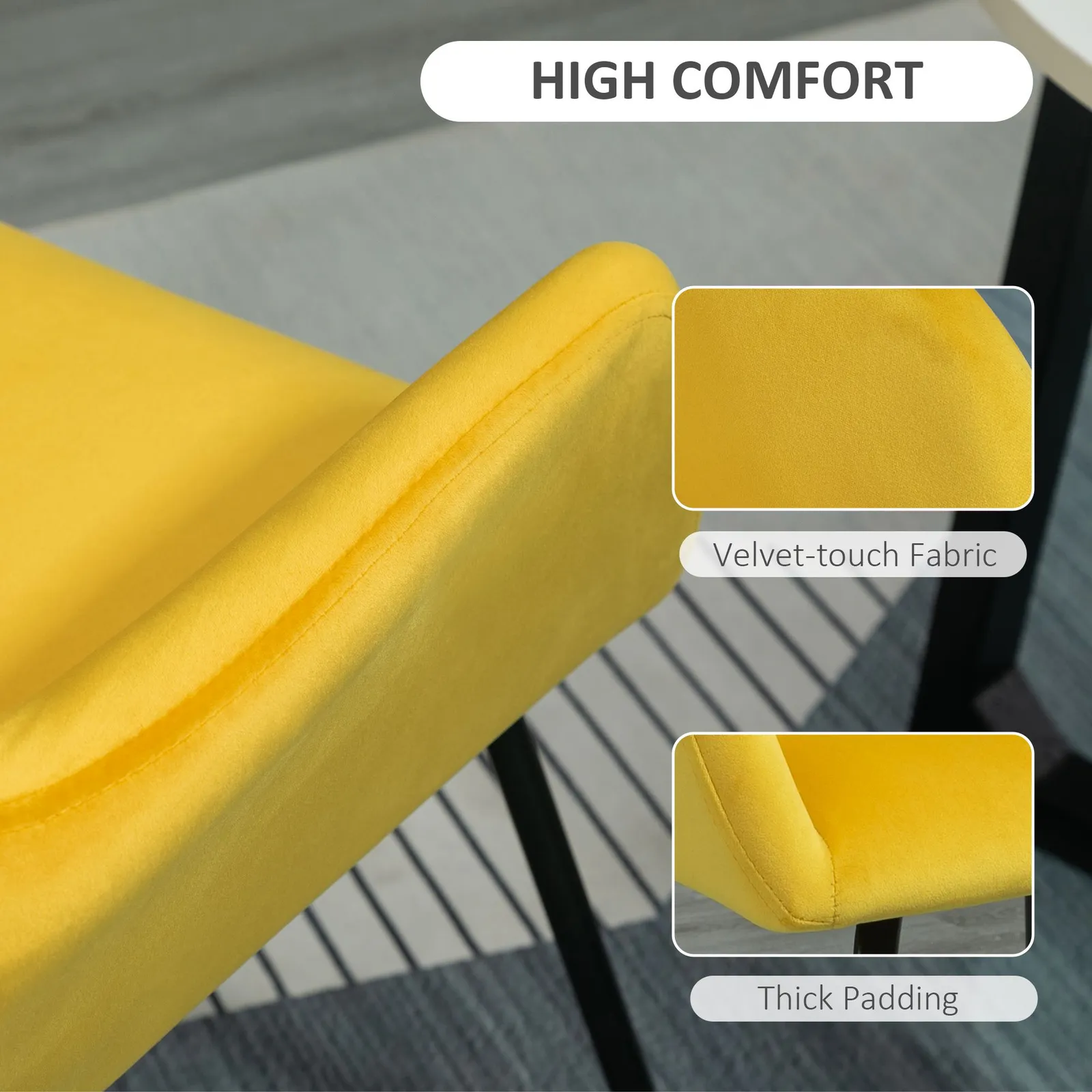 HOMCOM Modern Accent Chair Velvet-Feel Upholstered Lounge Armchair in Yellow 6