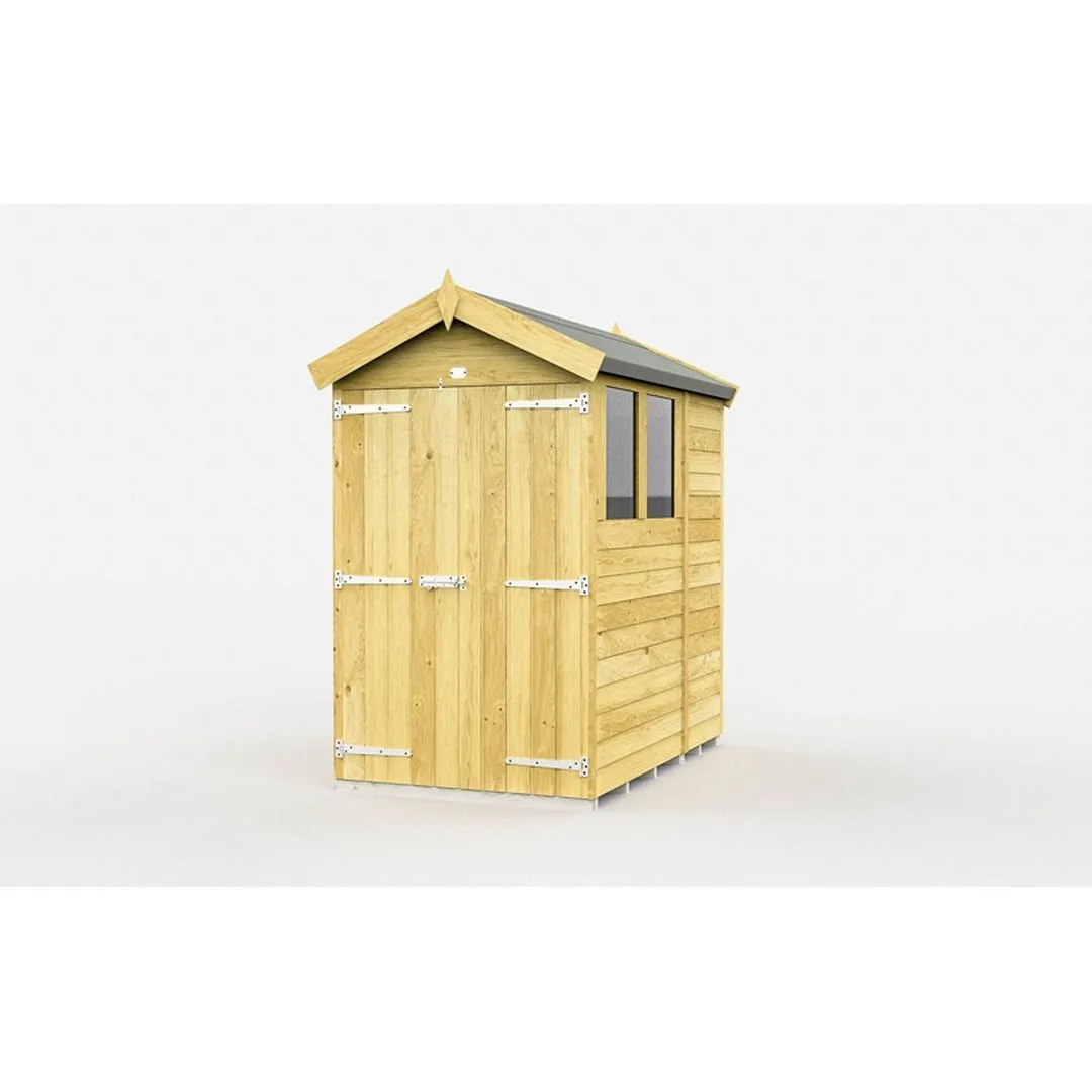 Buttercup Farm 4 x 7 Feet Apex Shed - Double Door W/ Windows - L214 x W118 x H217 cm in Brown