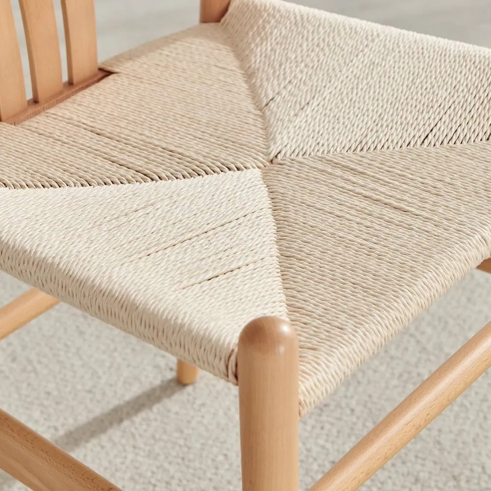 FurnitureboxUK 2x Caia Oak Effect Wood & Rope Wishbone Dining Chairs in Beige 5