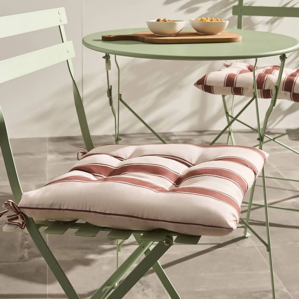OHS 2 x Stripe Garden Chair Cushions Outdoor Seat Pads in Chocolate