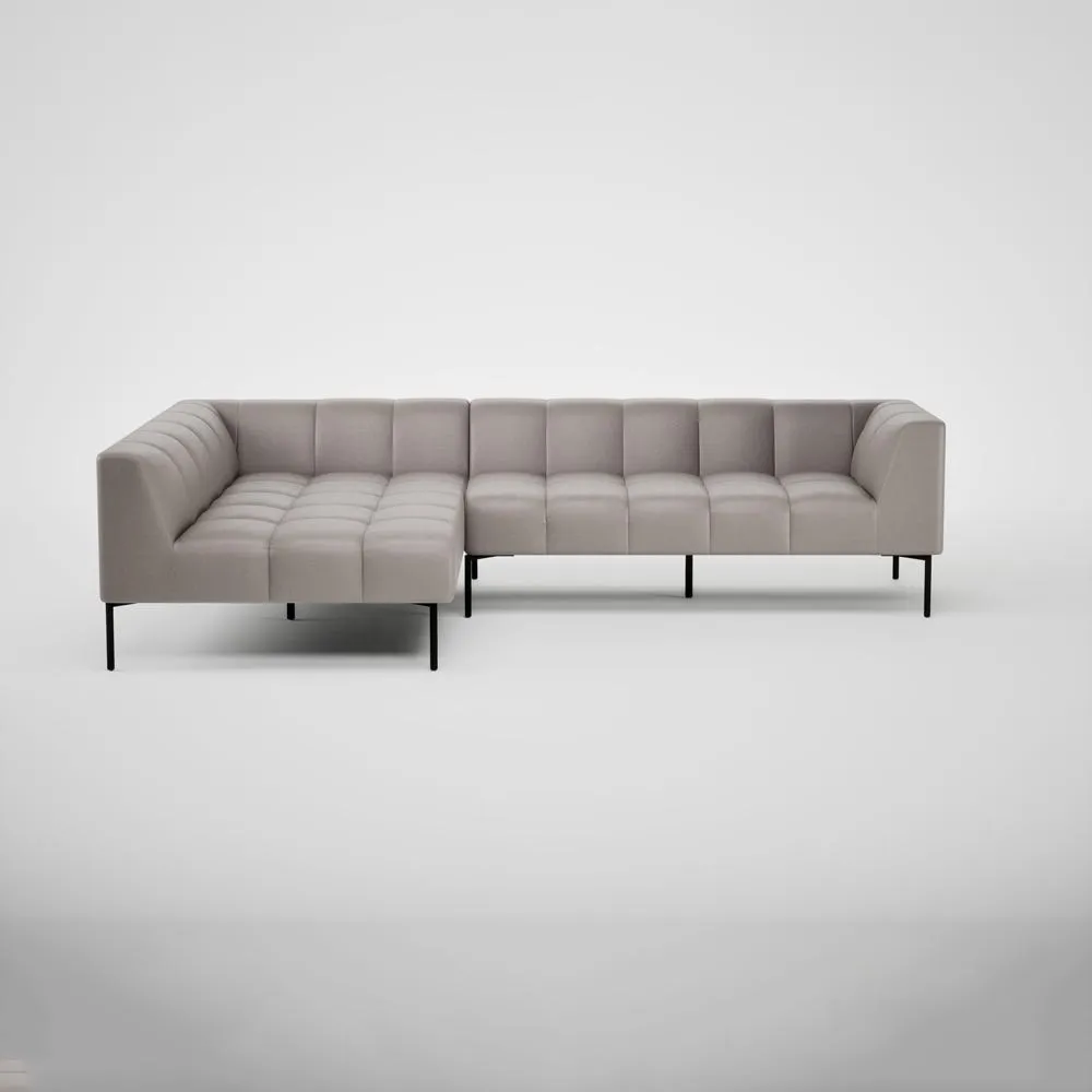 Heal's Quadro Left Hand Facing Chaise Sofa Daino Leather Elephant Grey Black Feet 2