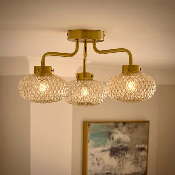 Silas Embossed 3 Light Semi Flush Ceiling Light 2