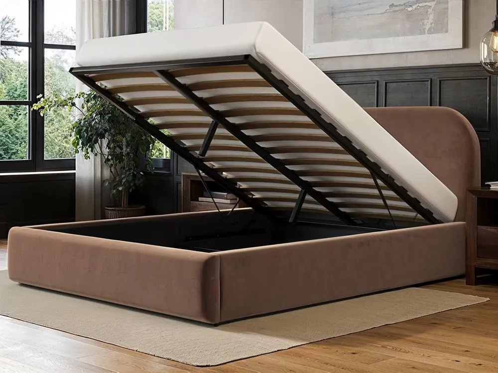 Flair Alba Chocolate Velvet Ottoman Bed in Brown 2