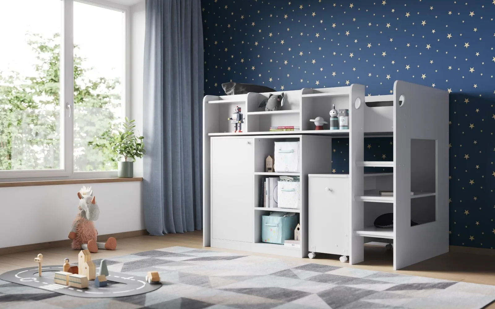 Flair Wizard Mid High Sleeper Workstation in White 3