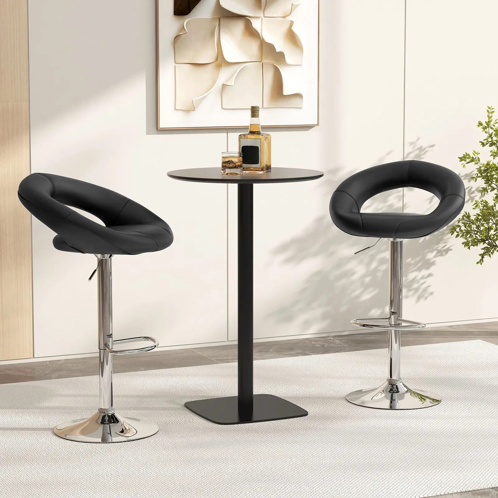 Costway Swivel Bar Stool Set of 2 Height Adjustable PU Leather Counter Stools in Black 4